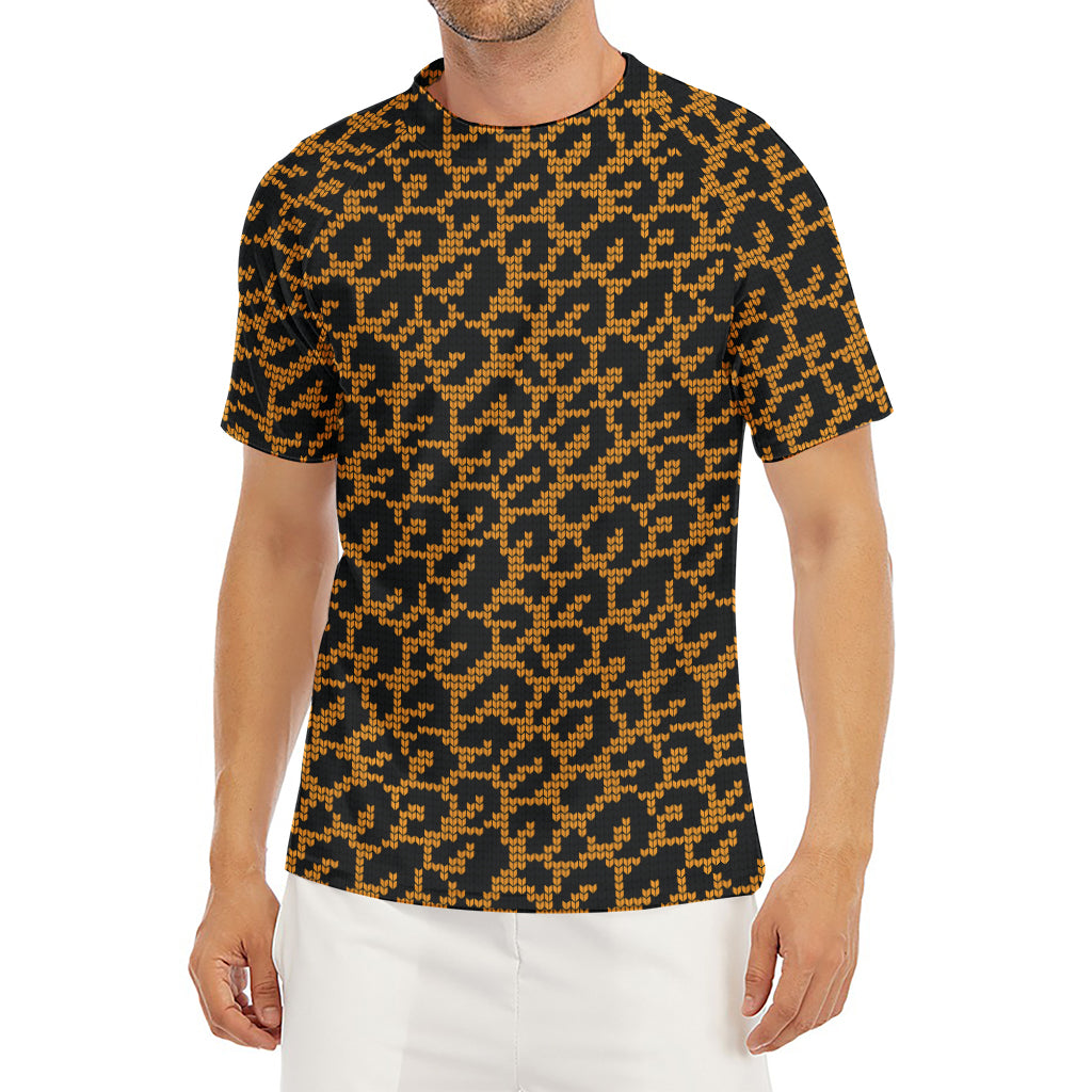 Wild Leopard Knitted Pattern Print Men's Short Sleeve Rash Guard