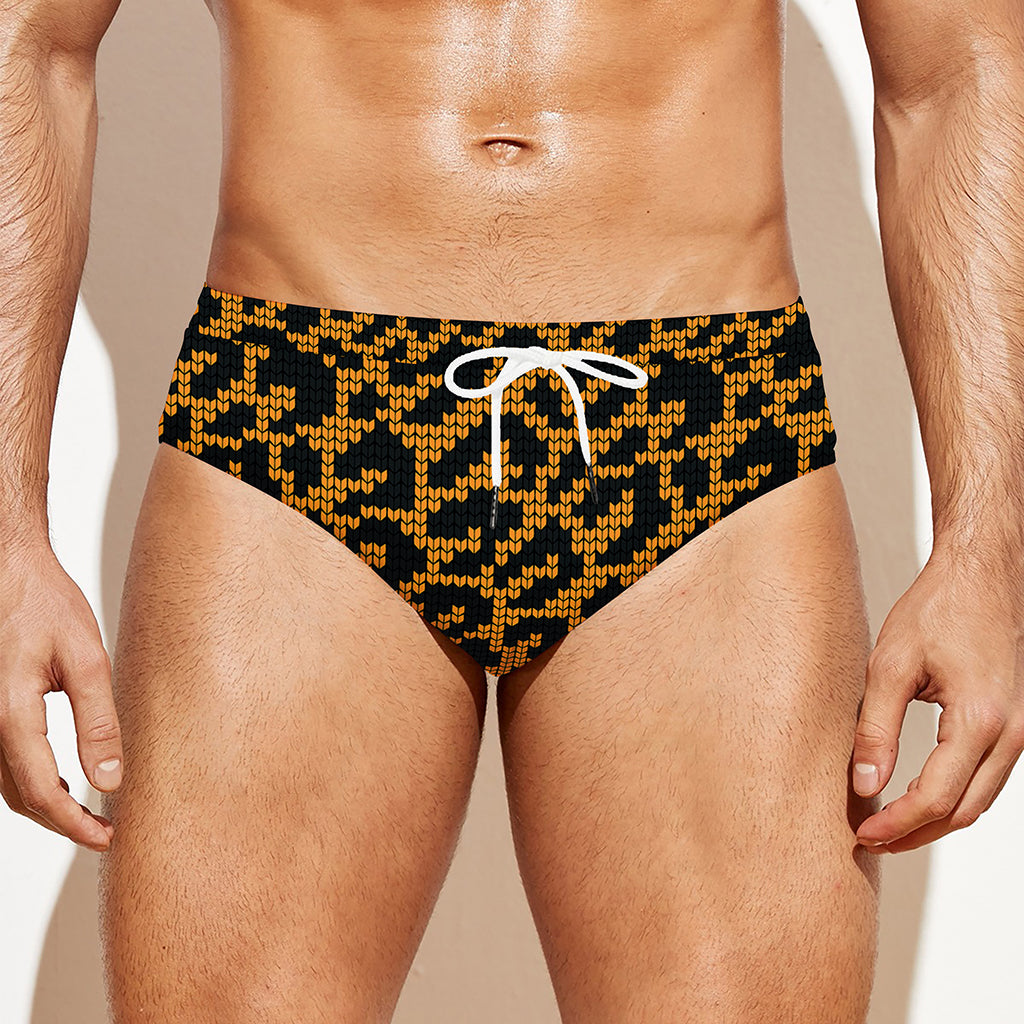Wild Leopard Knitted Pattern Print Men's Swim Briefs