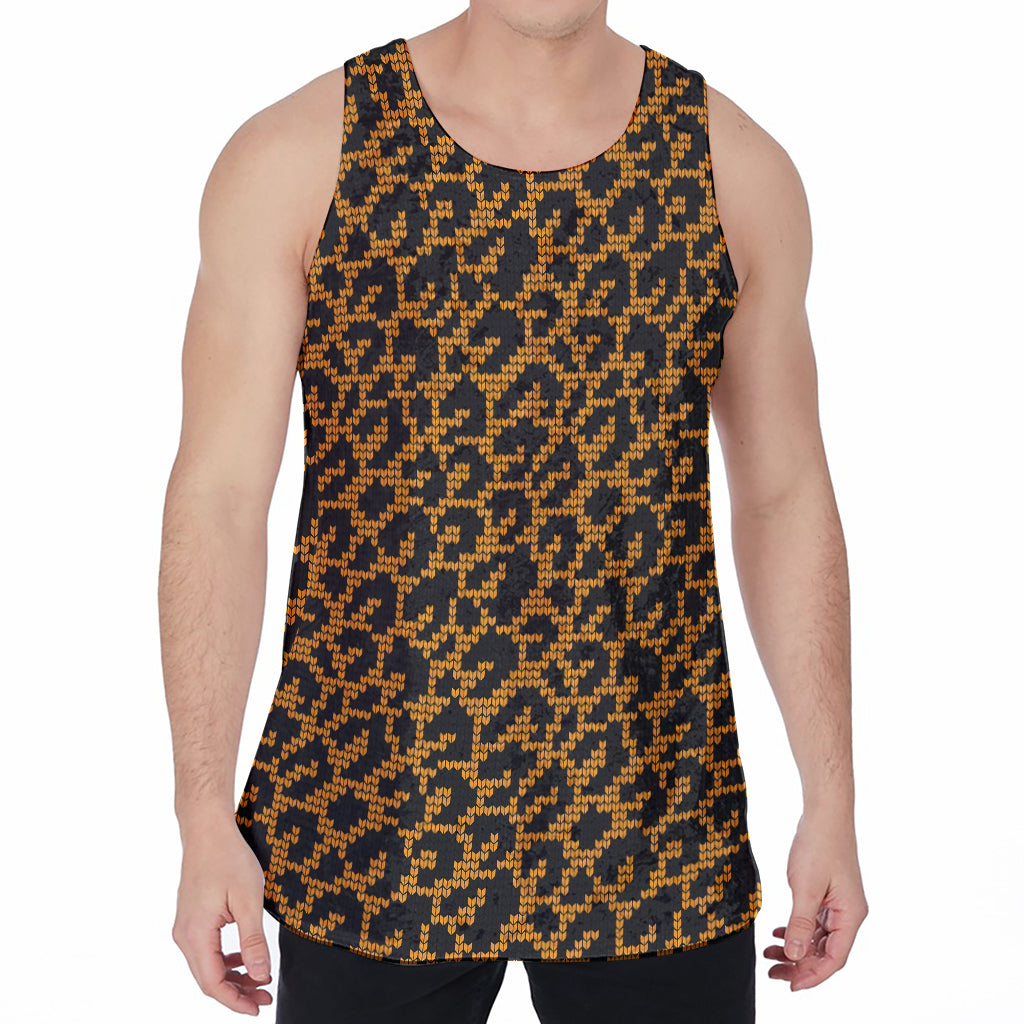 Wild Leopard Knitted Pattern Print Men's Velvet Tank Top
