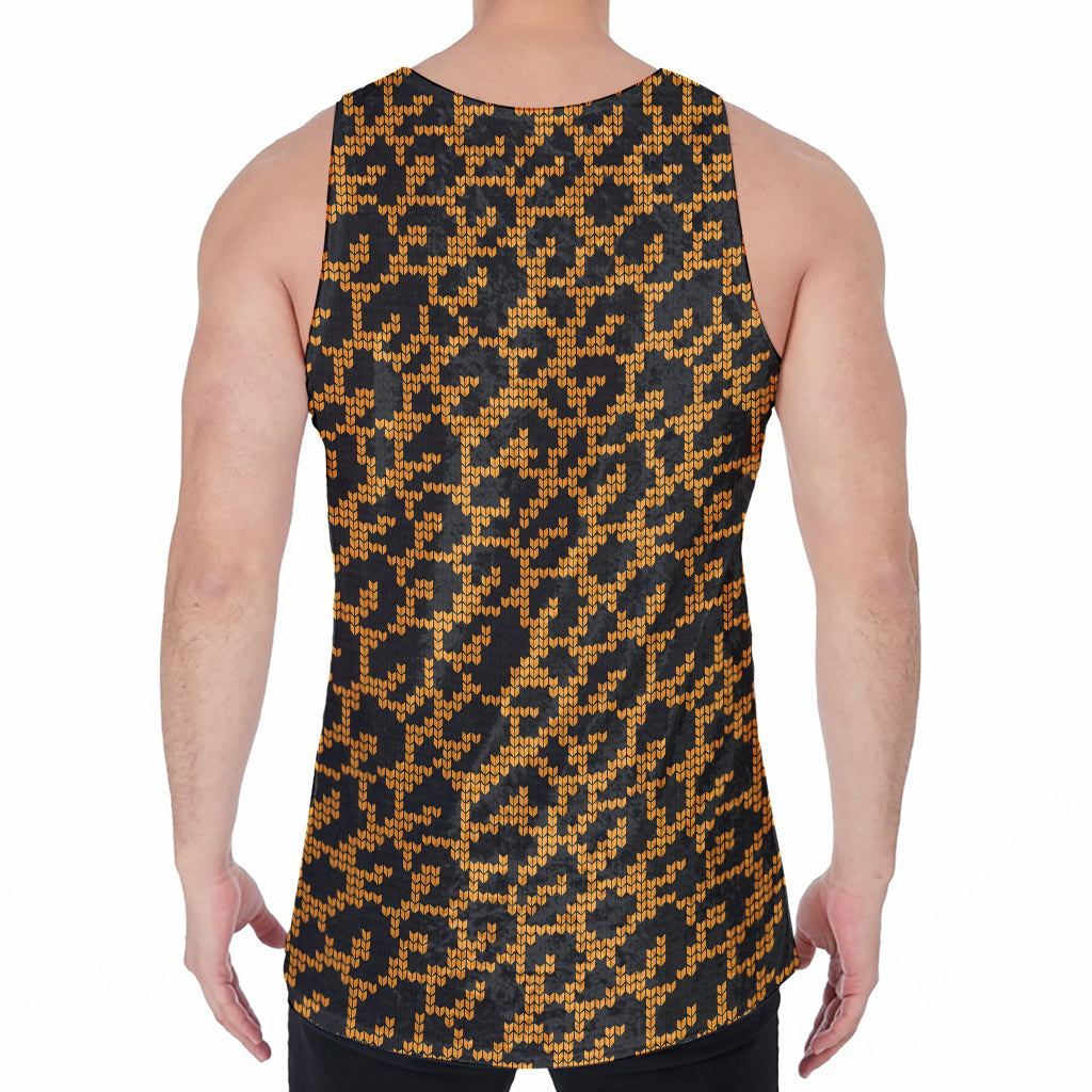 Wild Leopard Knitted Pattern Print Men's Velvet Tank Top