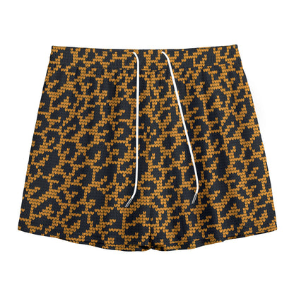 Wild Leopard Knitted Pattern Print Mesh Shorts