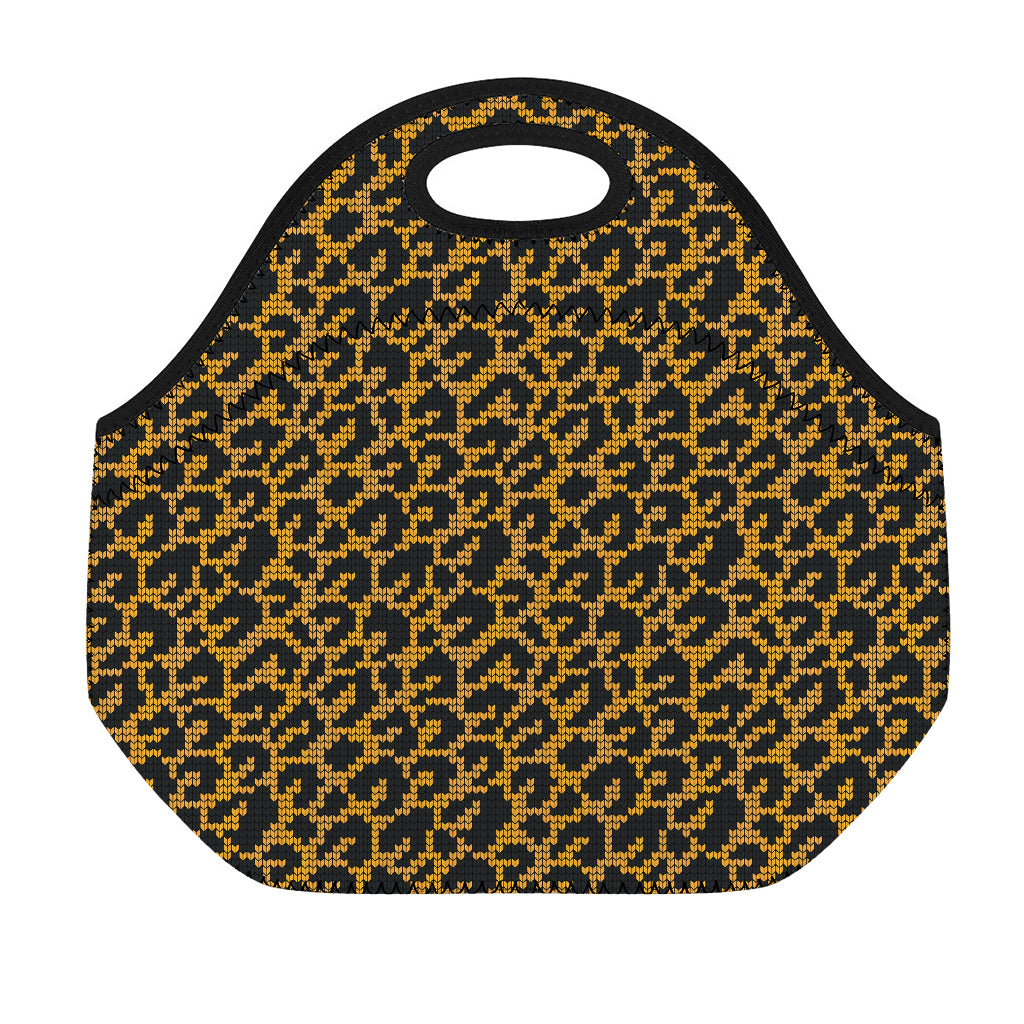 Wild Leopard Knitted Pattern Print Neoprene Lunch Bag