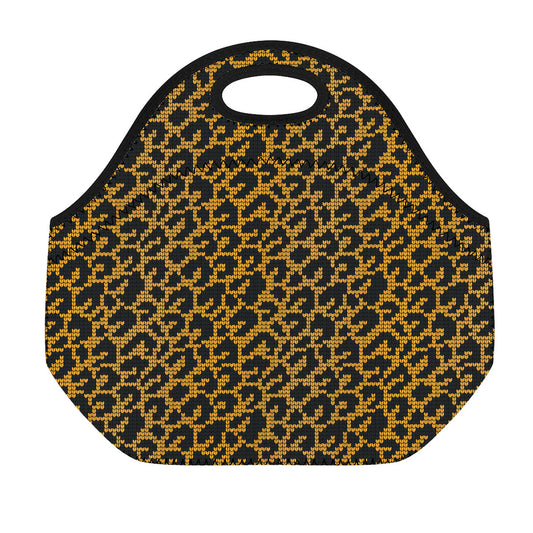 Wild Leopard Knitted Pattern Print Neoprene Lunch Bag