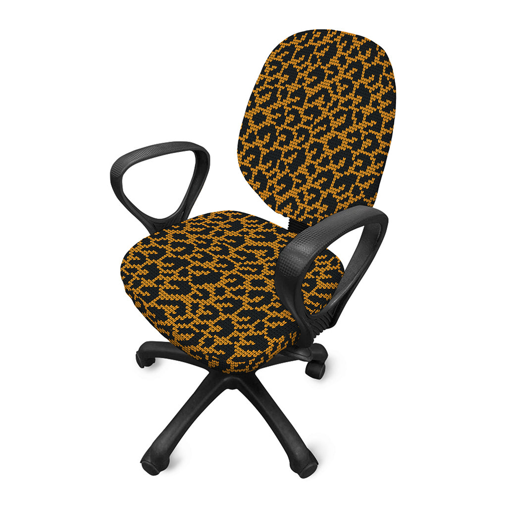 Wild Leopard Knitted Pattern Print Office Chair Cover