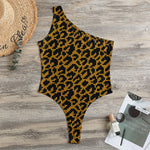 Wild Leopard Knitted Pattern Print One Shoulder Bodysuit