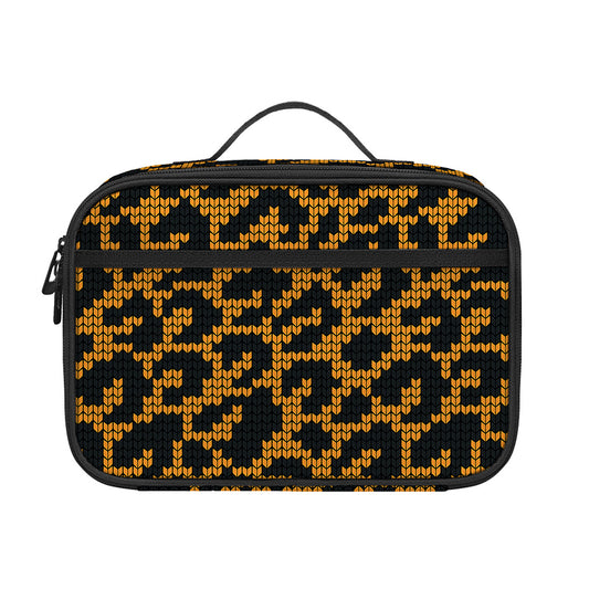Wild Leopard Knitted Pattern Print Portable Lunch Bag