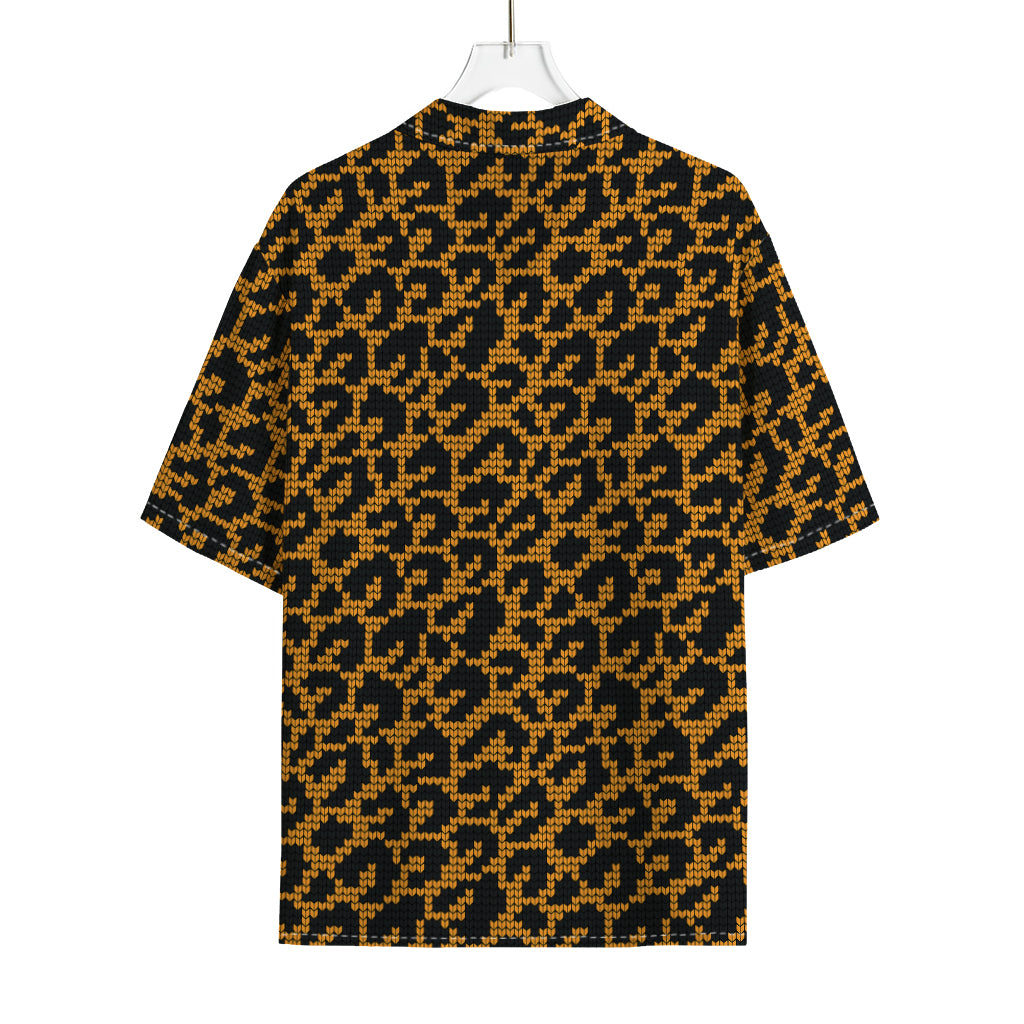 Wild Leopard Knitted Pattern Print Rayon Hawaiian Shirt