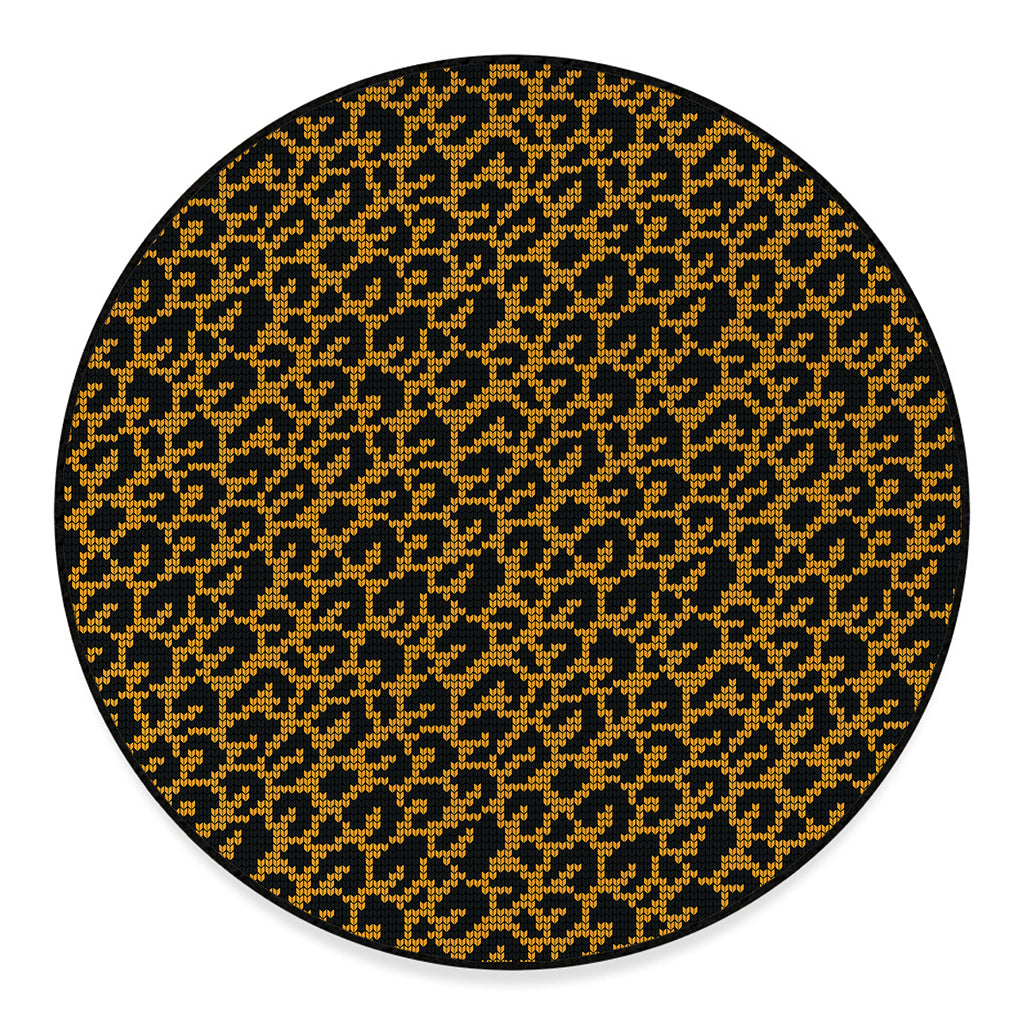 Wild Leopard Knitted Pattern Print Round Floor Mat