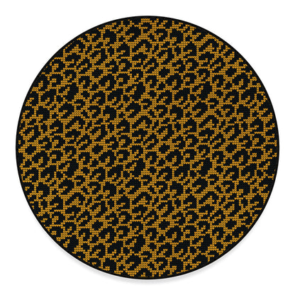 Wild Leopard Knitted Pattern Print Round Floor Mat