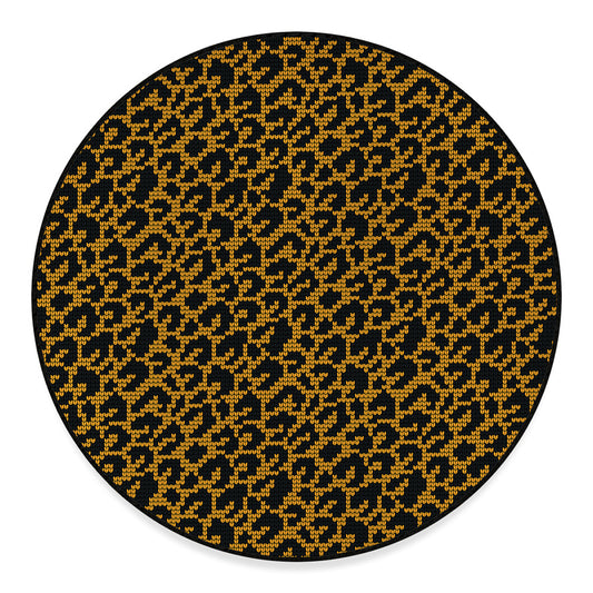 Wild Leopard Knitted Pattern Print Round Floor Mat
