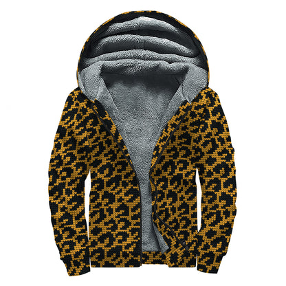 Wild Leopard Knitted Pattern Print Sherpa Lined Zip Up Hoodie