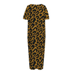 Wild Leopard Knitted Pattern Print Short Sleeve Long Nightdress