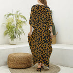 Wild Leopard Knitted Pattern Print Silk V-Neck Kaftan Dress