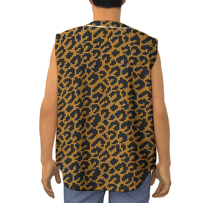 Wild Leopard Knitted Pattern Print Sleeveless Baseball Jersey