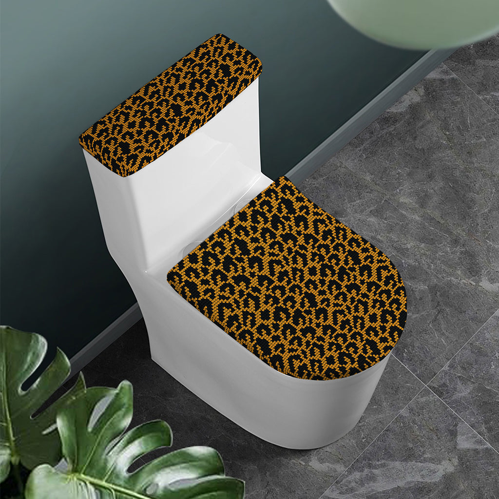 Wild Leopard Knitted Pattern Print Toilet Lid And Tank Cover Set