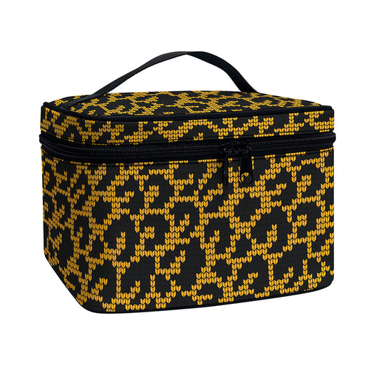 Wild Leopard Knitted Pattern Print Travel Makeup Bag