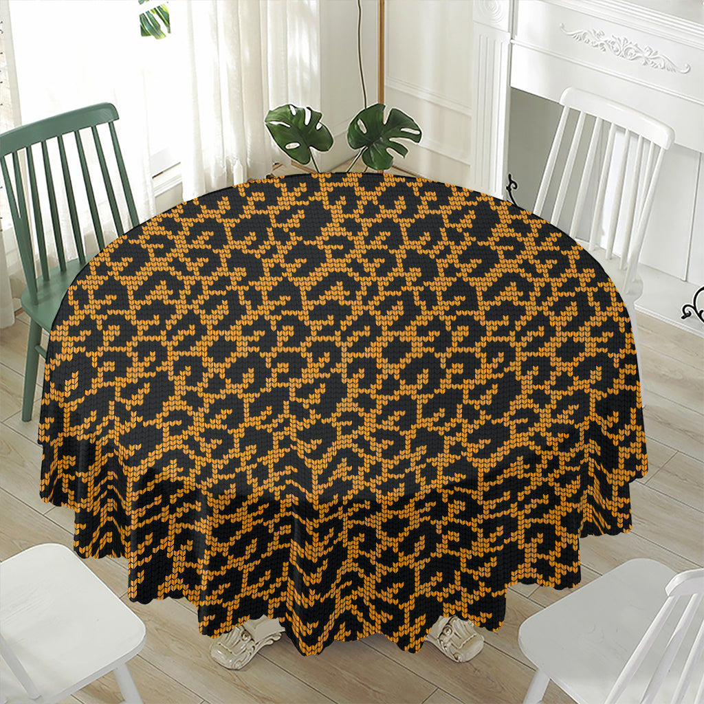 Wild Leopard Knitted Pattern Print Waterproof Round Tablecloth