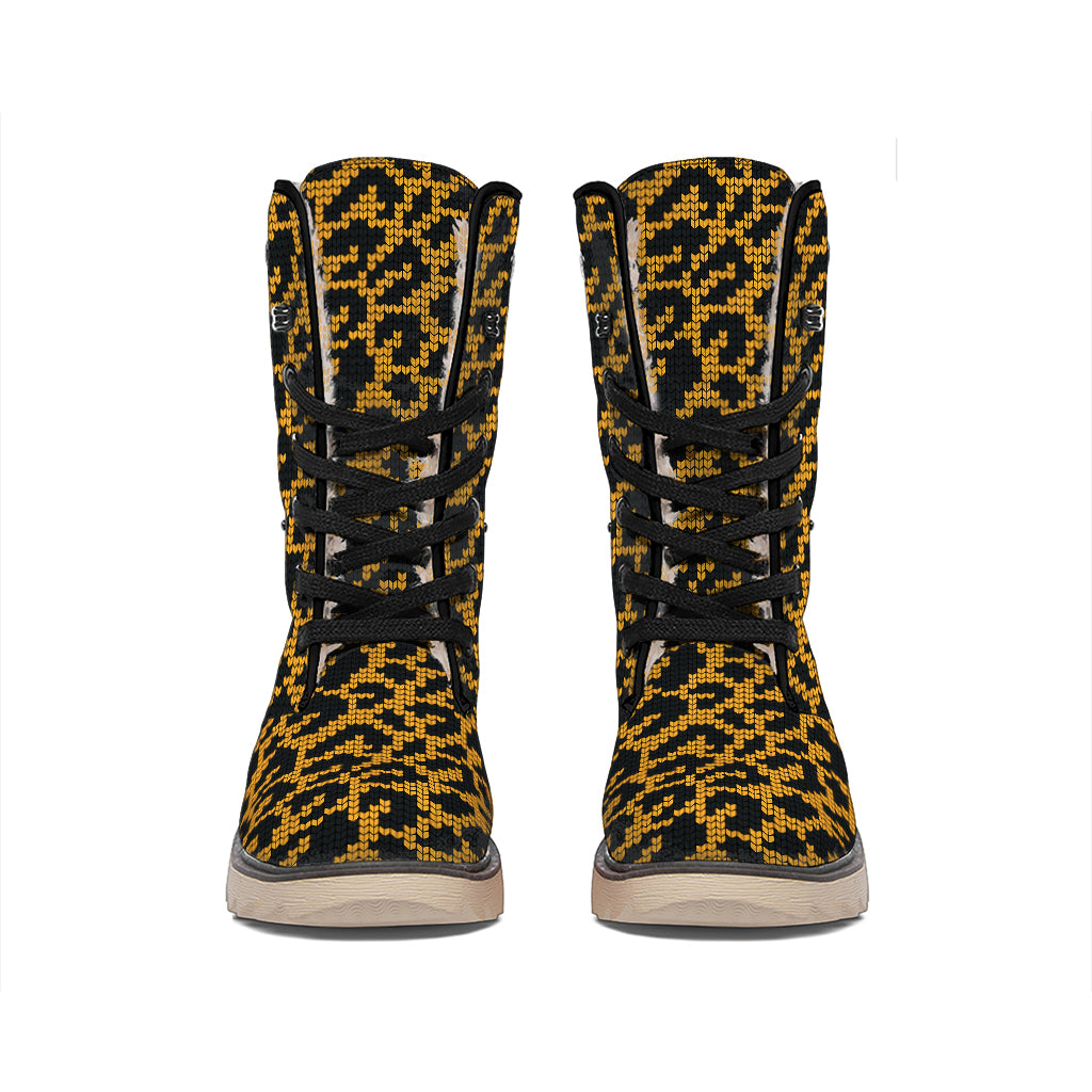 Wild Leopard Knitted Pattern Print Winter Boots