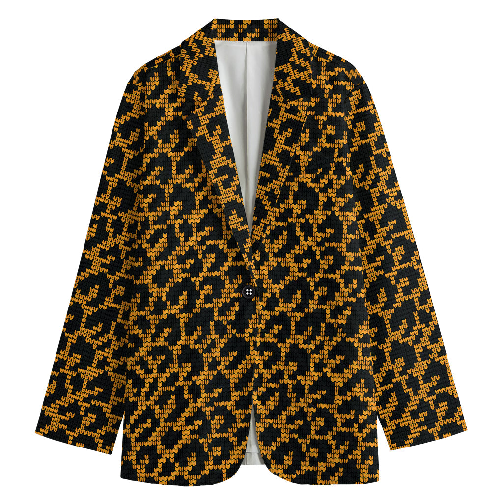 Wild Leopard Knitted Pattern Print Women's Blazer
