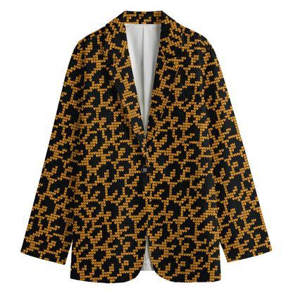 Wild Leopard Knitted Pattern Print Women's Blazer