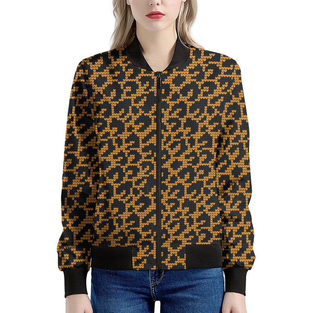 Wild Leopard Knitted Pattern Print Women's Bomber Jacket
