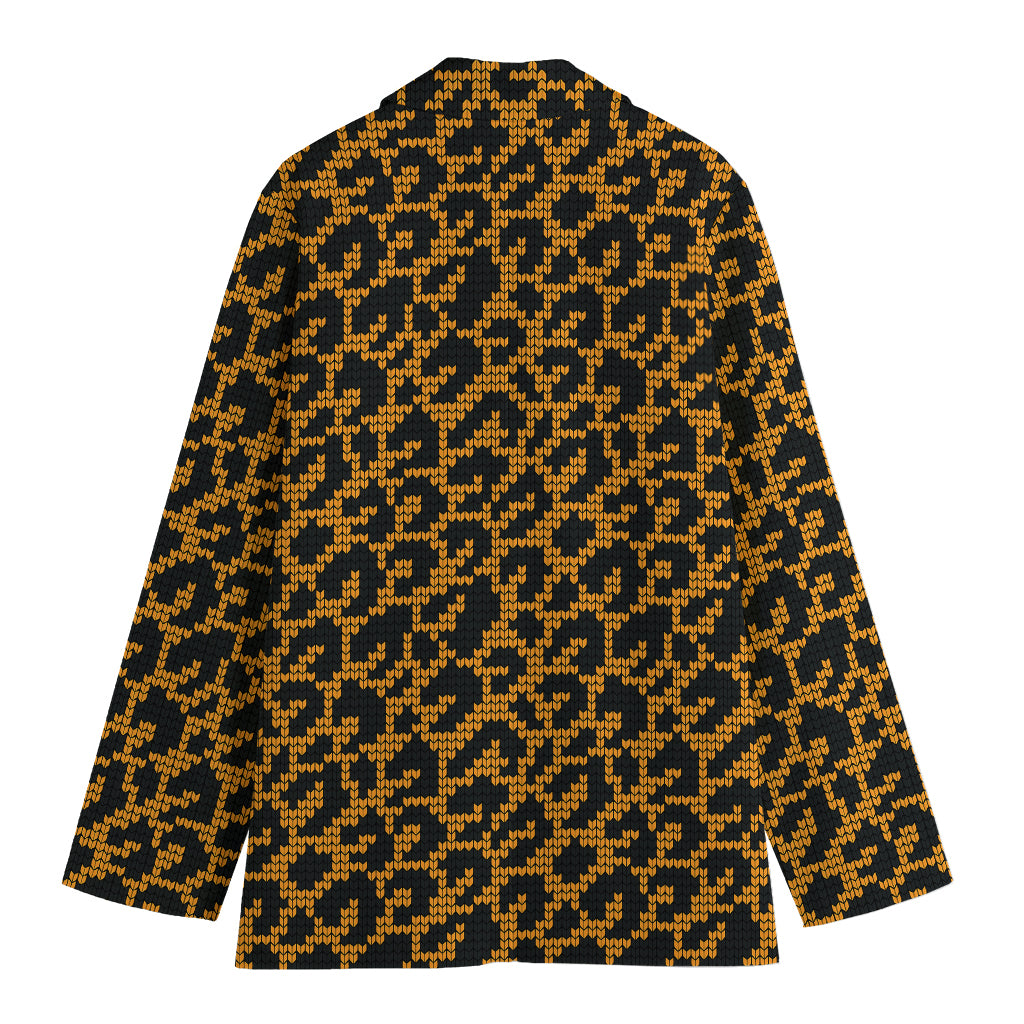 Wild Leopard Knitted Pattern Print Women's Cotton Blazer