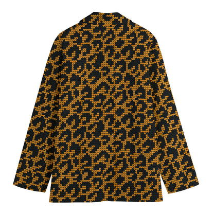 Wild Leopard Knitted Pattern Print Women's Cotton Blazer