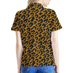 Wild Leopard Knitted Pattern Print Women's Polo Shirt