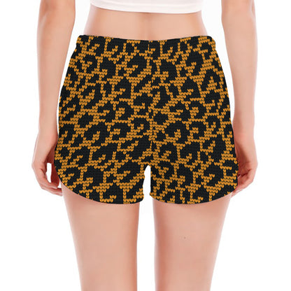 Wild Leopard Knitted Pattern Print Women's Split Running Shorts