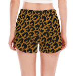 Wild Leopard Knitted Pattern Print Women's Split Running Shorts
