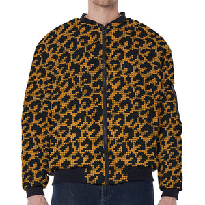 Wild Leopard Knitted Pattern Print Zip Sleeve Bomber Jacket