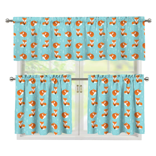 Winter Fox Pattern Print 3 Piece Kitchen Curtains