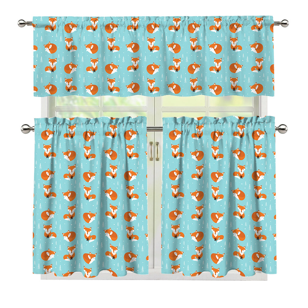 Winter Fox Pattern Print 3 Piece Kitchen Curtains