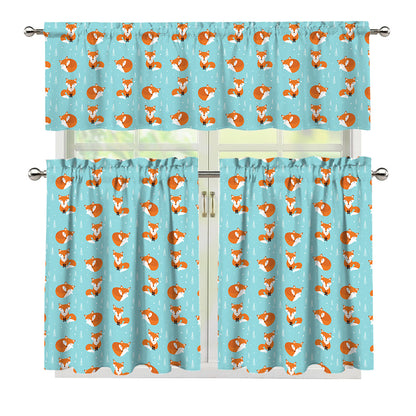 Winter Fox Pattern Print 3 Piece Kitchen Curtains