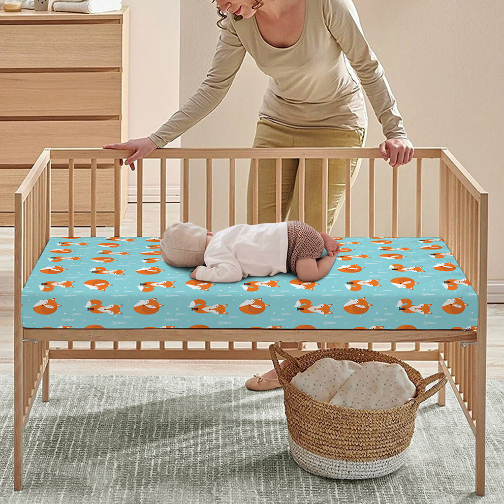 Winter Fox Pattern Print Baby Crib Sheet