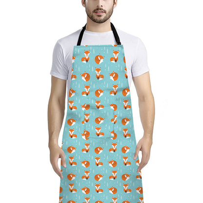 Winter Fox Pattern Print Bib Apron With Pocket