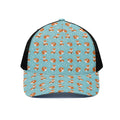 Winter Fox Pattern Print Black Mesh Trucker Hat