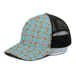 Winter Fox Pattern Print Black Mesh Trucker Cap