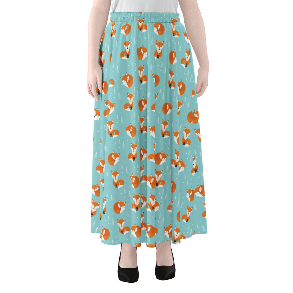 Winter Fox Pattern Print Chiffon Maxi Skirt