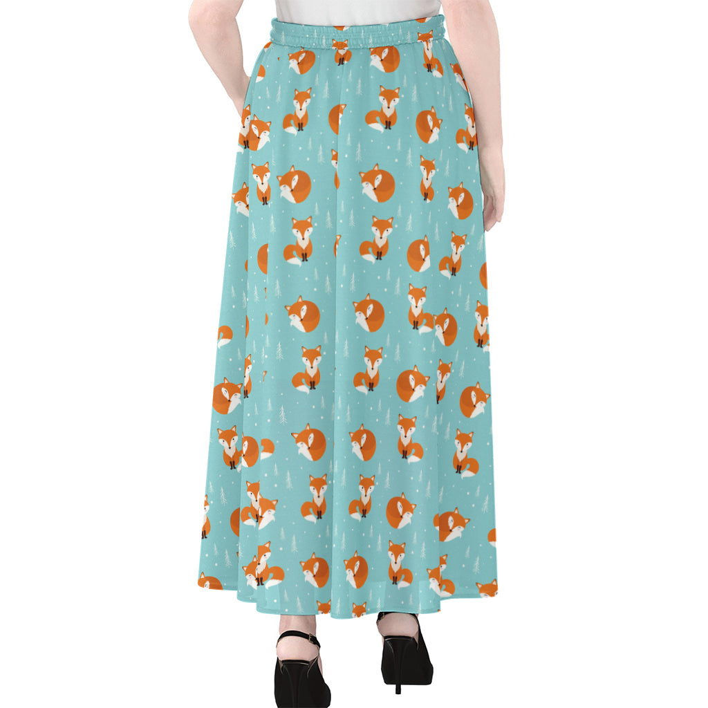 Winter Fox Pattern Print Chiffon Maxi Skirt