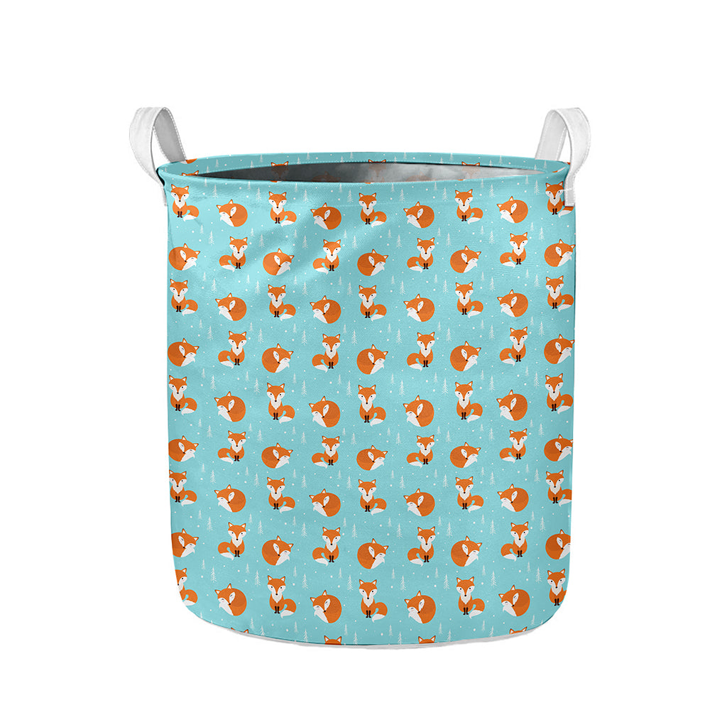 Winter Fox Pattern Print Collapsible Laundry Basket