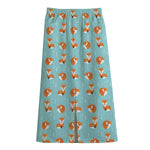 Winter Fox Pattern Print Cotton Front Slit Maxi Skirt