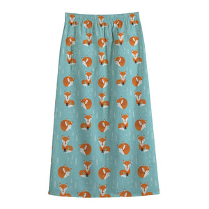 Winter Fox Pattern Print Cotton Front Slit Maxi Skirt