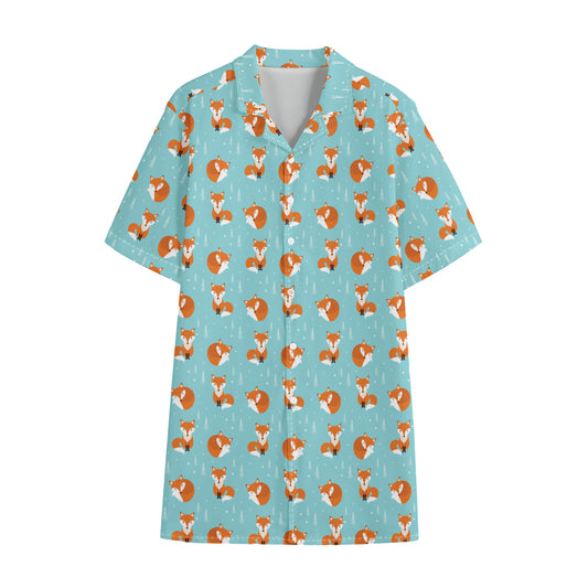 Winter Fox Pattern Print Cotton Hawaiian Shirt