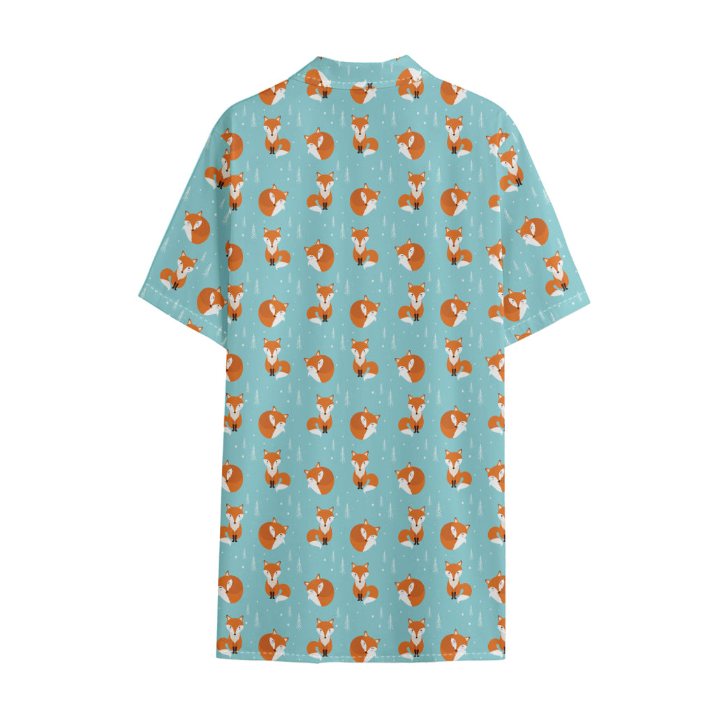 Winter Fox Pattern Print Cotton Hawaiian Shirt