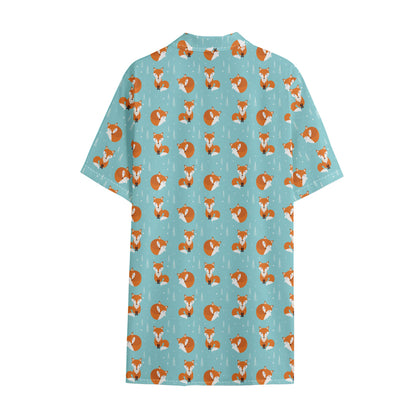 Winter Fox Pattern Print Cotton Hawaiian Shirt