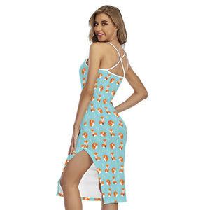 Winter Fox Pattern Print Cross Back Cami Dress