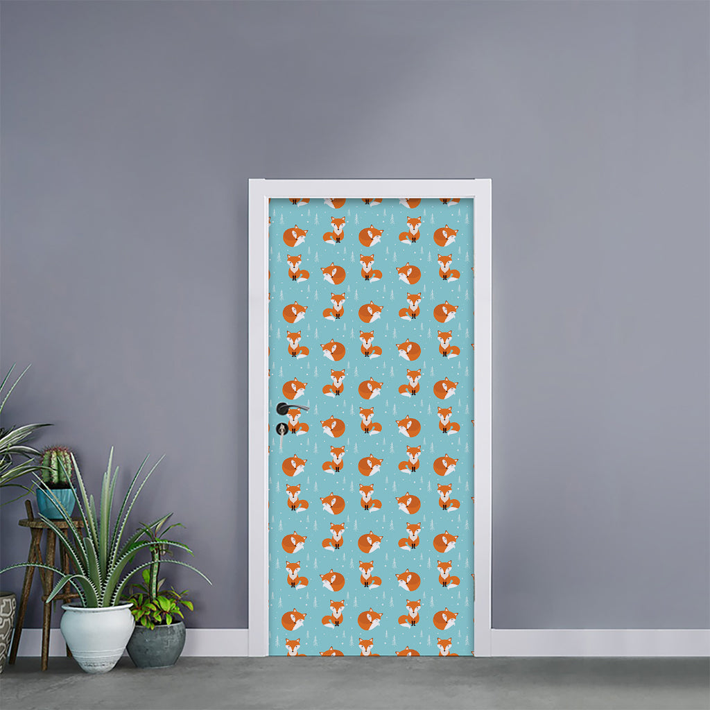 Winter Fox Pattern Print Door Sticker