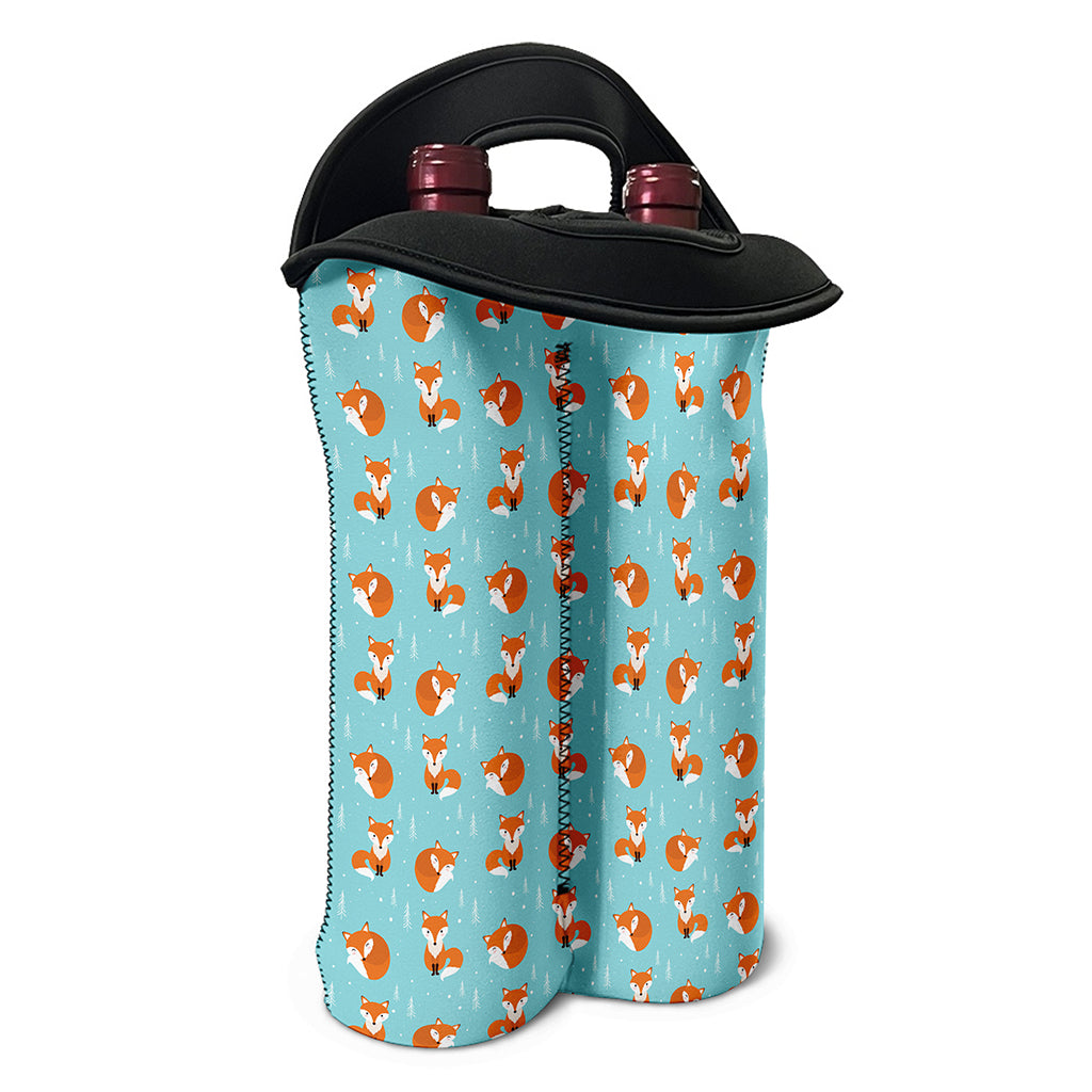 Winter Fox Pattern Print Double Neoprene Wine Tote