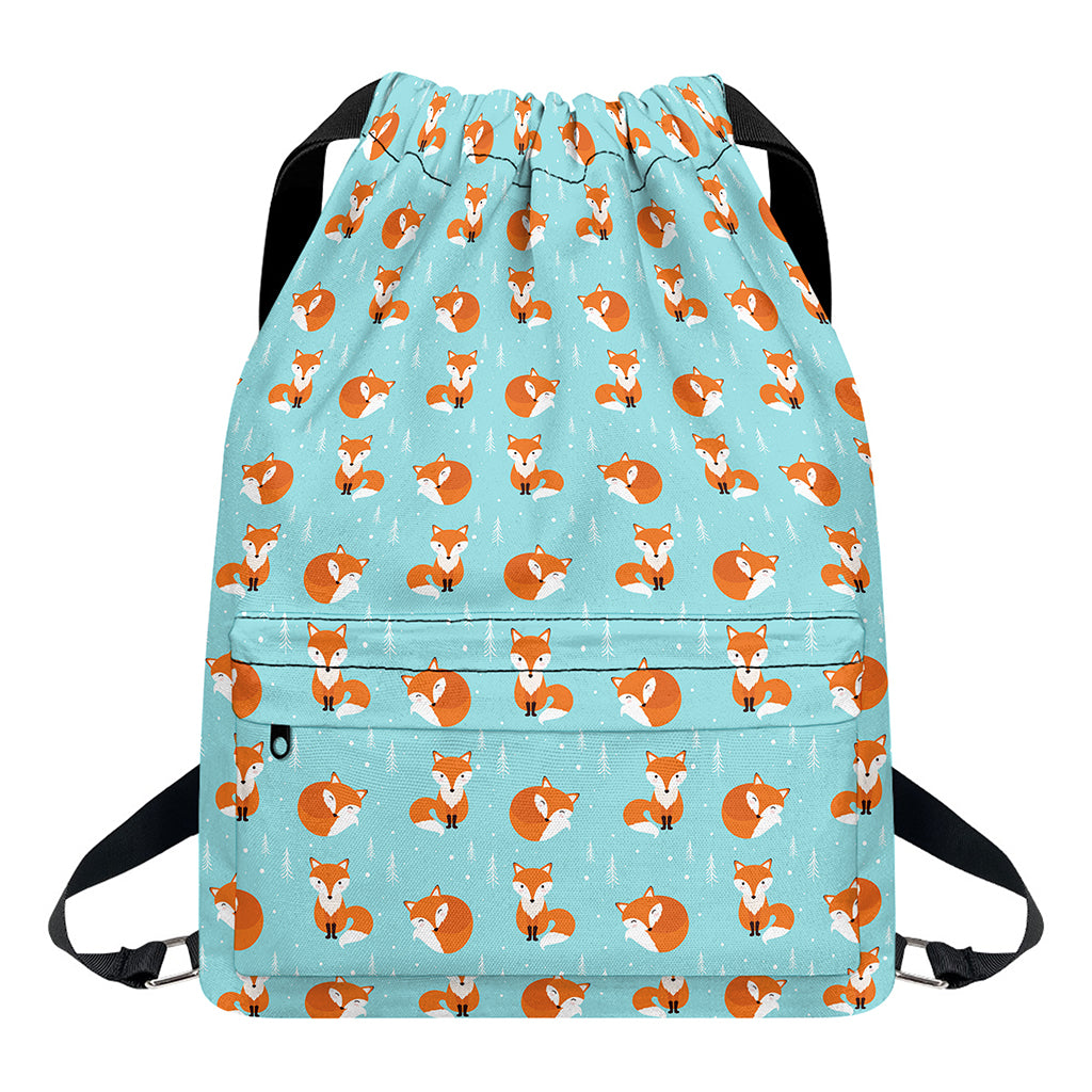 Winter Fox Pattern Print Drawstring Backpack